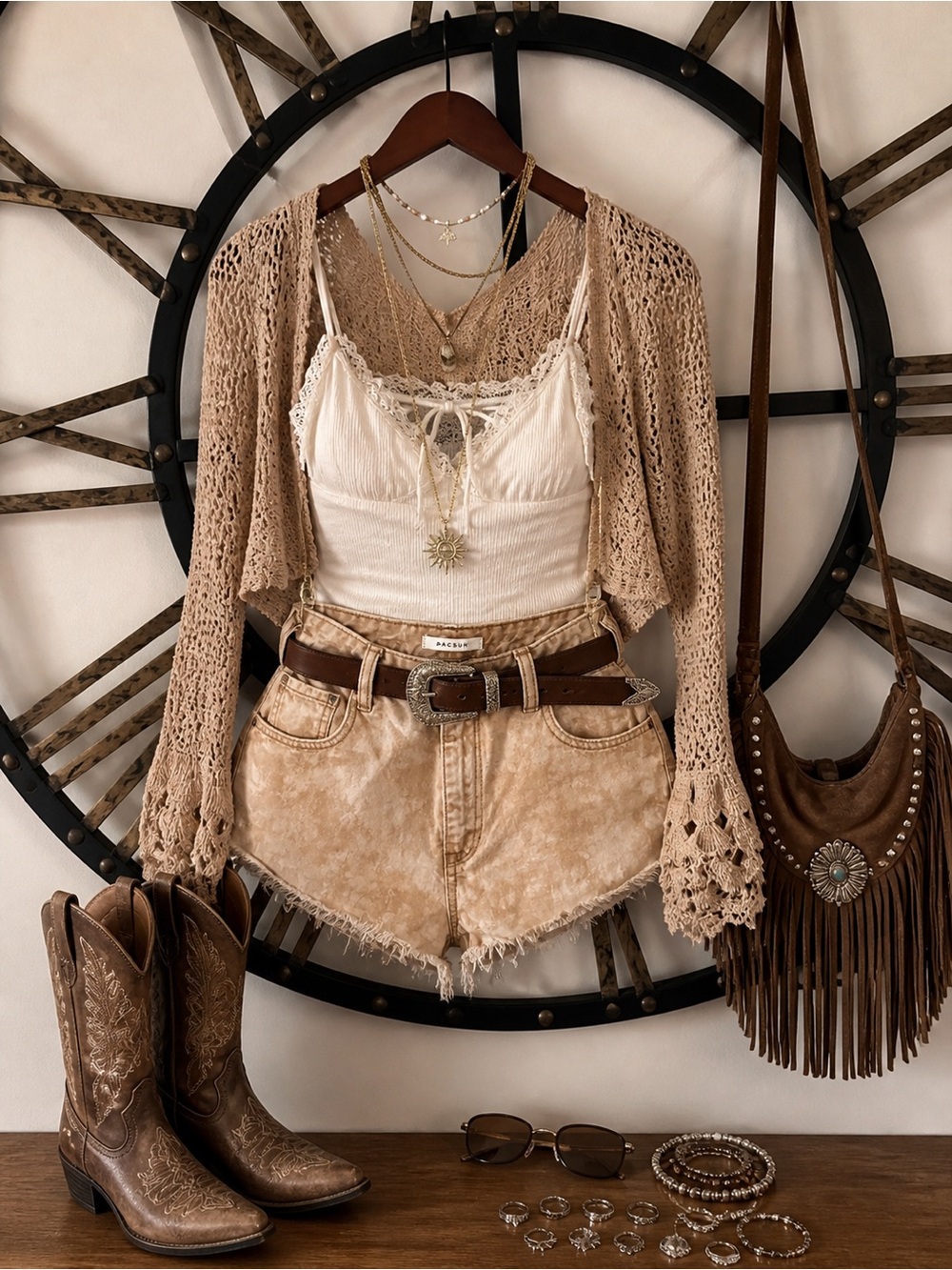 PacSun Beige Tie-Dye Frayed Hem Denim Shorts